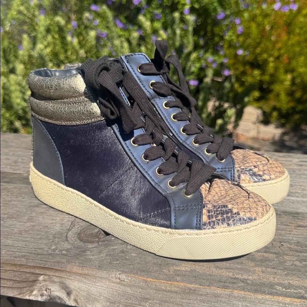 Sam Edelman High Top Multi-Texture Leather Sneakers